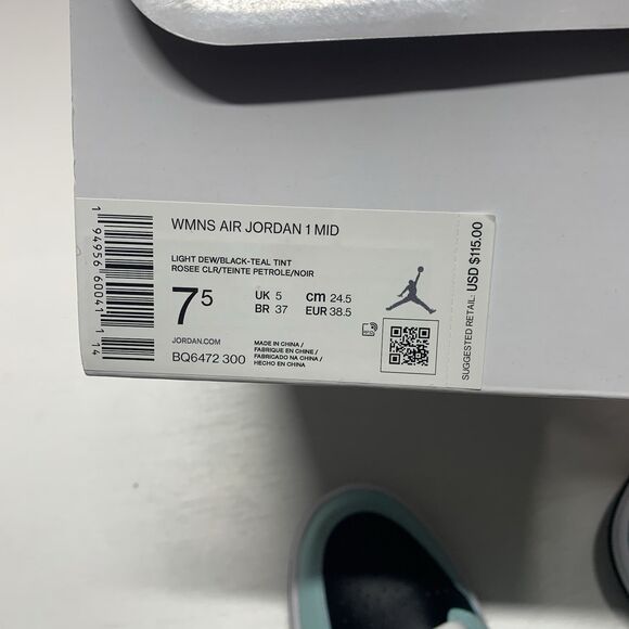 Nike Air Jordan 1 Mid Aqua Black Womens Size 7.5 Shoes Teal Tint NEW W Box - Picture 7 of 11